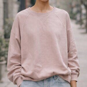 The Great Slouchy Crewneck French Terry Sweatshirt Pink Cotton Size 1 Small